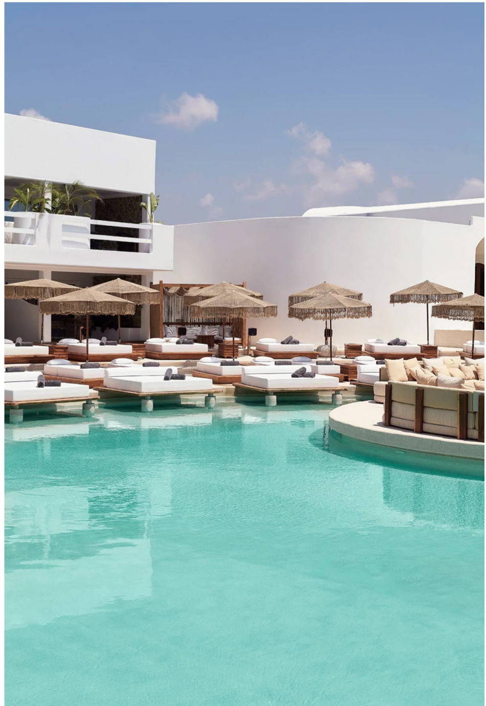 Cabanas and daybeds along the main pool